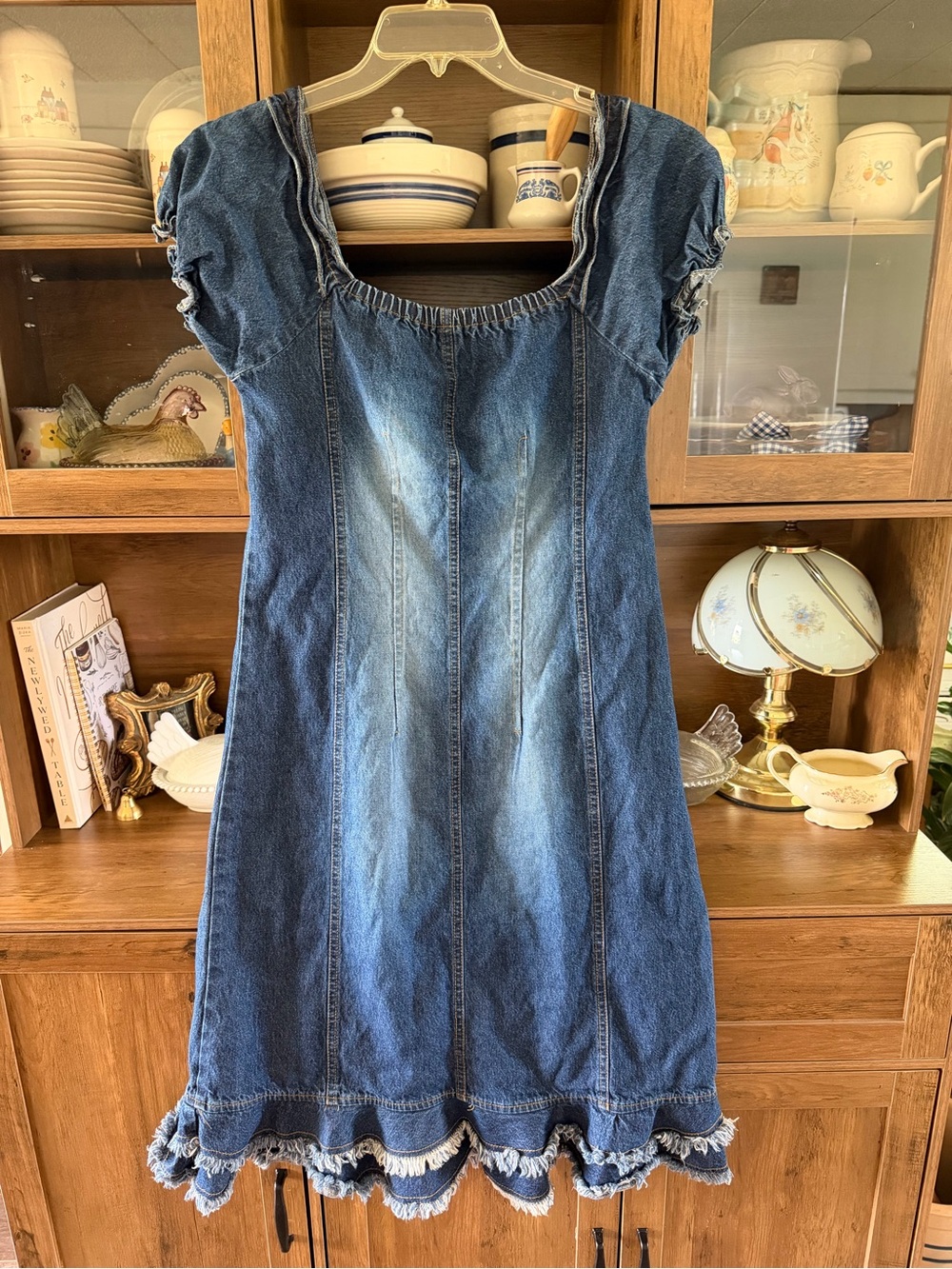 Vintage Me and You Denim Milkmaid Dress Frayed Ruffle Hem Cottagecore Size 5 Y2K